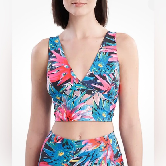 NWT JOSIE NATORI SOLSTICE CAMI CROP TOP Sz XL Azalea Trellis Wave Athletic Top - Picture 3 of 7